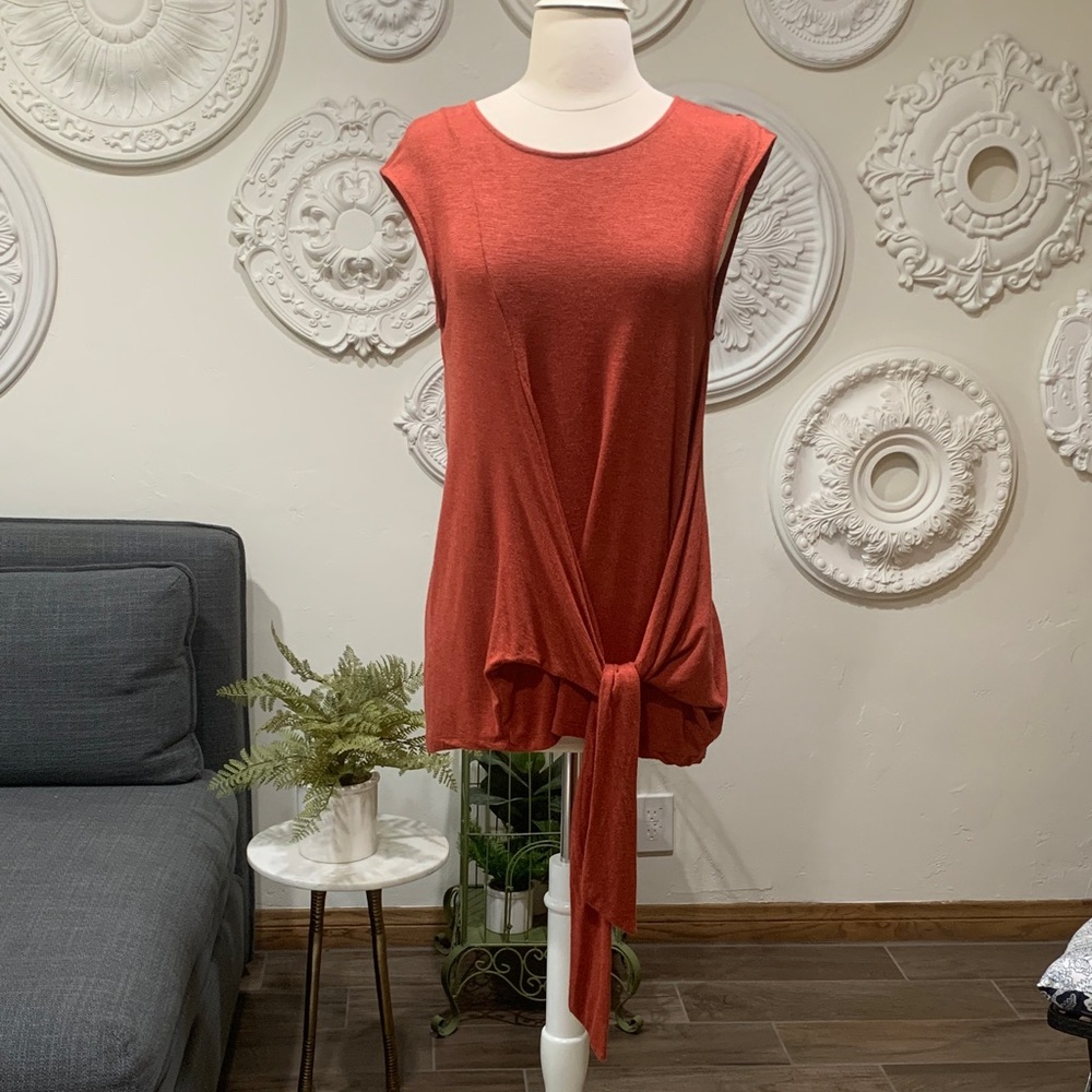 Rust Orange Sleeveless Tie-Front Top